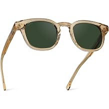 WMP Eyewear - Men's Retro Keyhole Polarized Square Sunglasses, Premium Acetate Frame, Modern and Classic Design, Crystal Champagne/Smoke Green Lens , M