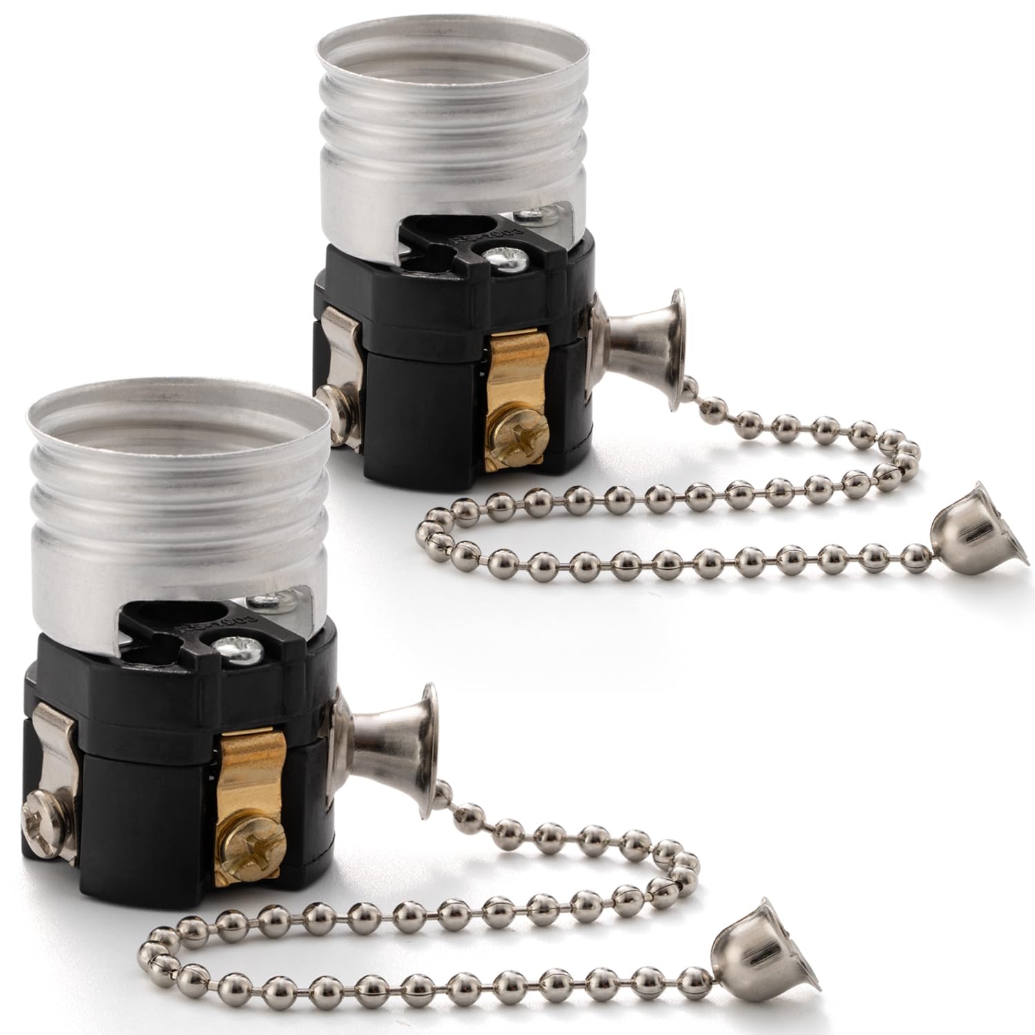 UL Listed Pull Chain Lamp Socket Replacement, E26/E27 Light Socket Interior with Pull Chain Switch, Medium Base, Lamp Repair Parts for Table Lamp and Floor Lamp, Lamp Switch Replacement,（2 Pack）