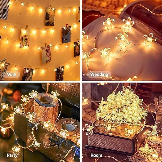 Image of K D Flower Lights for Home Decoration - 4m, 14LED Diwali Lights for Decoration for Home, Warm White Light for Indoor Outdoor Decor, String Light for Decorations, Floral Light