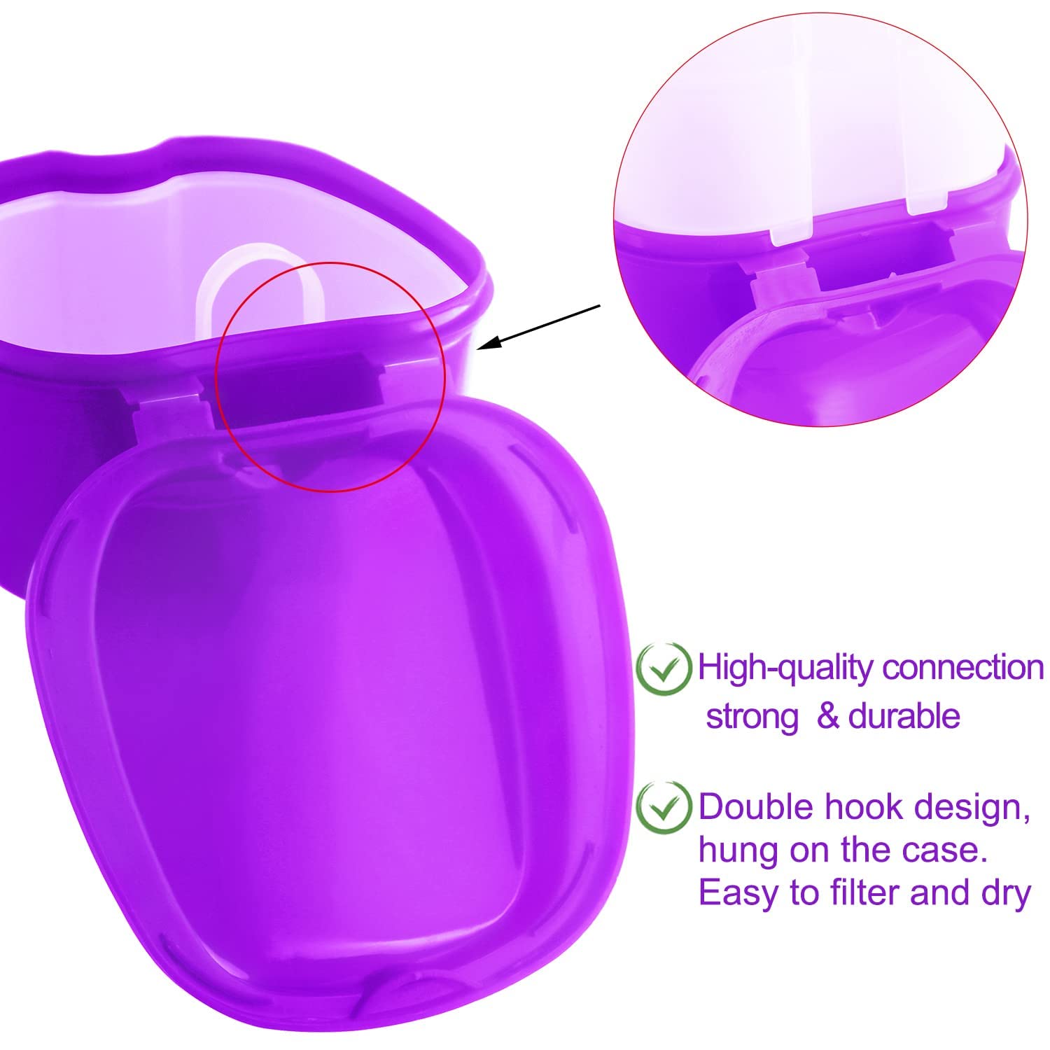 Colorful Denture Bath Case with Brush, Denture Cup Soaking Holder False Teeth Container Mouth Guard Storage Case Cleaning with Lid Waterproof - Purple : Health & Household