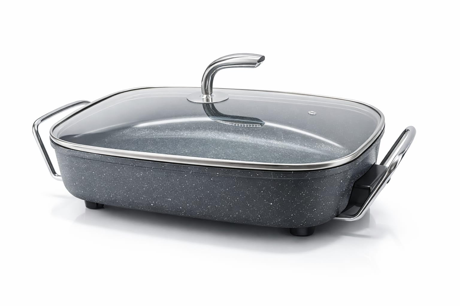 Poêle marmite électrique avec couvercle 6L PIZZAPAN Hot Pot thermostatique, couvercle en verre & volume XXL avec revêtement antiadhésif - parfait pour paella, braisage & wok 1500W Effet Granite