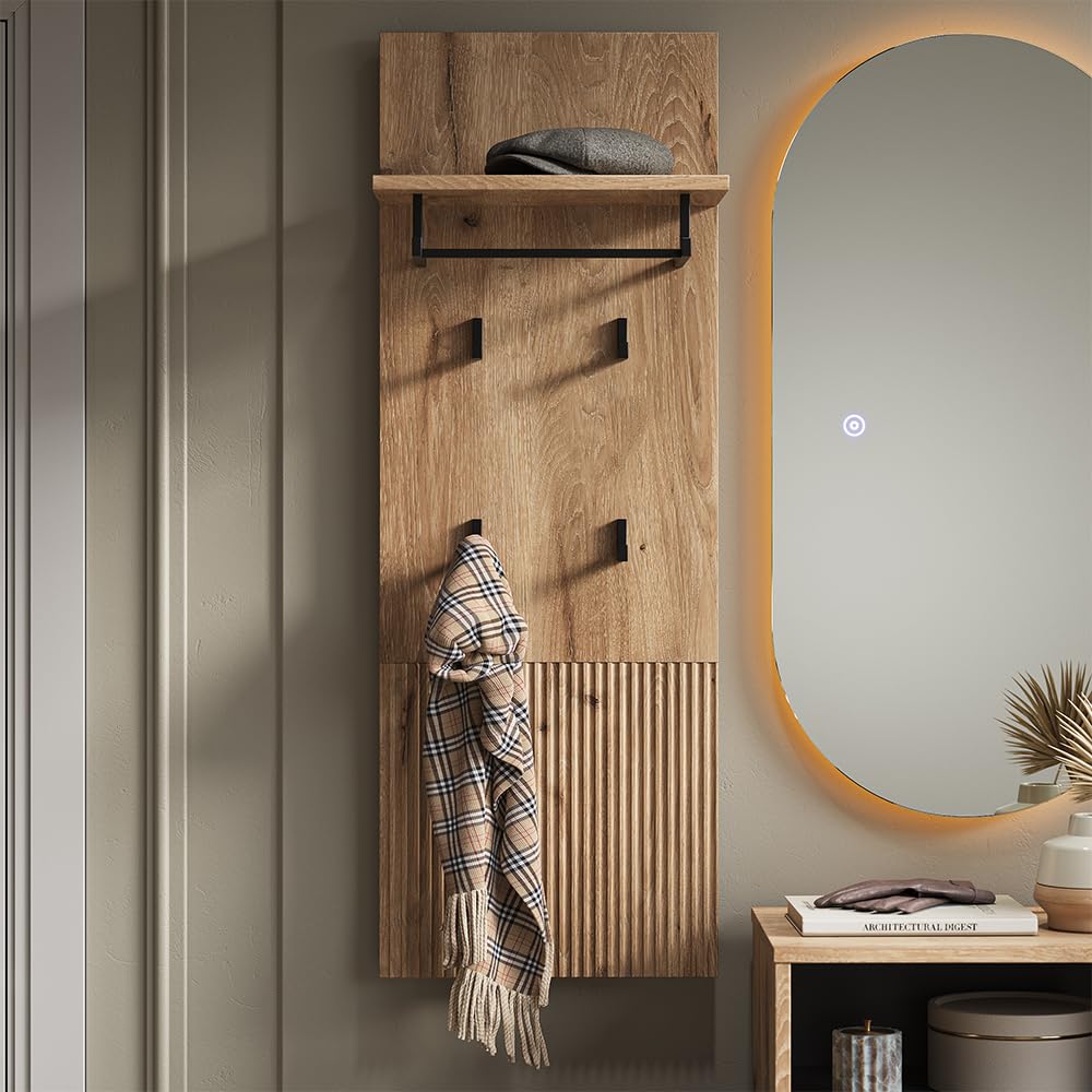 Vicco Appendiabiti da parete Eliza, Quercia vichinga, 43 x 120 cm, per montaggio a parete con più ganci per riporre