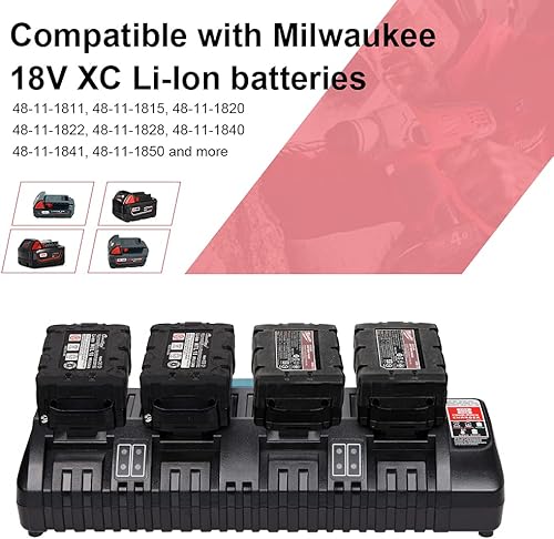 Miniatura 2 de para cargador de batería M18, cargador rápido simultáneo de 4 puertos para batería de iones de litio Milwaukee 18v y Milwaukee Tools 48-11-1850