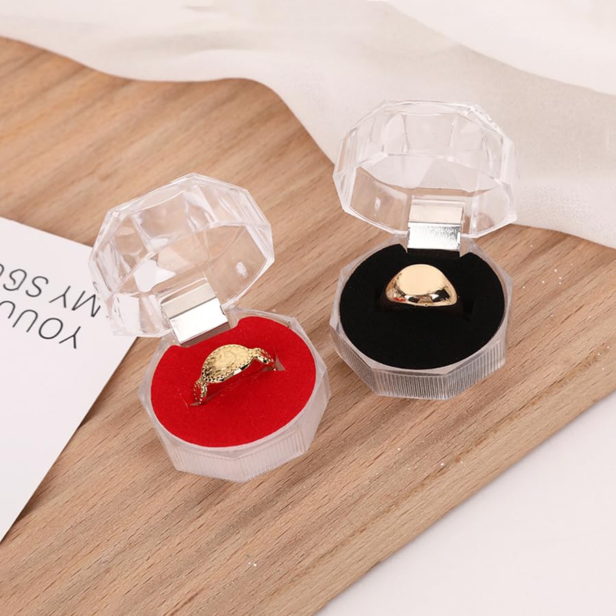 Zaoz 4PCS Clear Crystal Ring Gift Boxes With Black Foam Acrylic Ring Box Single Ring Display Holder Jewelry Organizer Case Earrings Studs Storage Boxes For Wedding Proposal Valentines A418