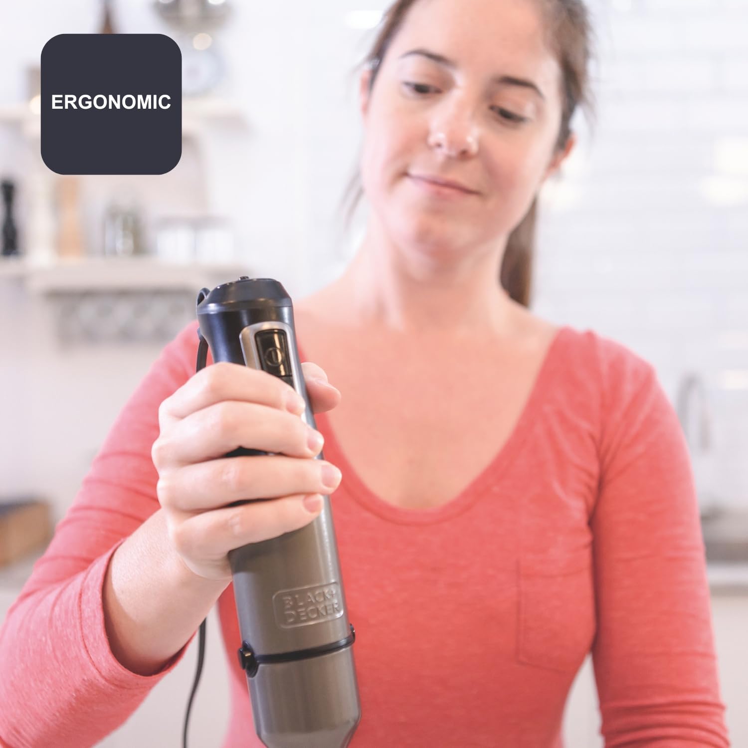 BLACK+DECKER - Mixeur plongeant 1200W | 20 vitesses + Turbo | 4 lames inox haute performance | Pied et accessoires lavables | Design ergonomique anti-éclaboussures