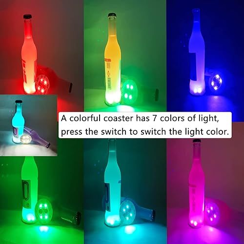 Miniatura 2 de HANCIRCLE Posavasos LED colorido, paquete de 12 posavasos iluminados, luces LED adhesivas, luces de botella de vino, para bebidas, accesorios
