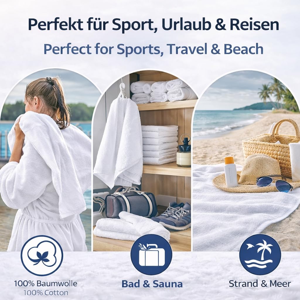 Betz Handtuch 10er Pack Handtücher Set Palermo Größe 50x100 cm 100% Baumwolle - gut trocknend, leichte Qualität - ideal für Sport, Strand, Reisen Farbe weiß