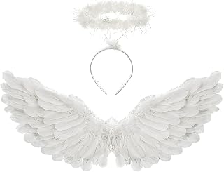 BohoSM Angel Costume Wings and Halo Adult Angel Costumes for Kids Girls Boys Halloween Christmas(White)