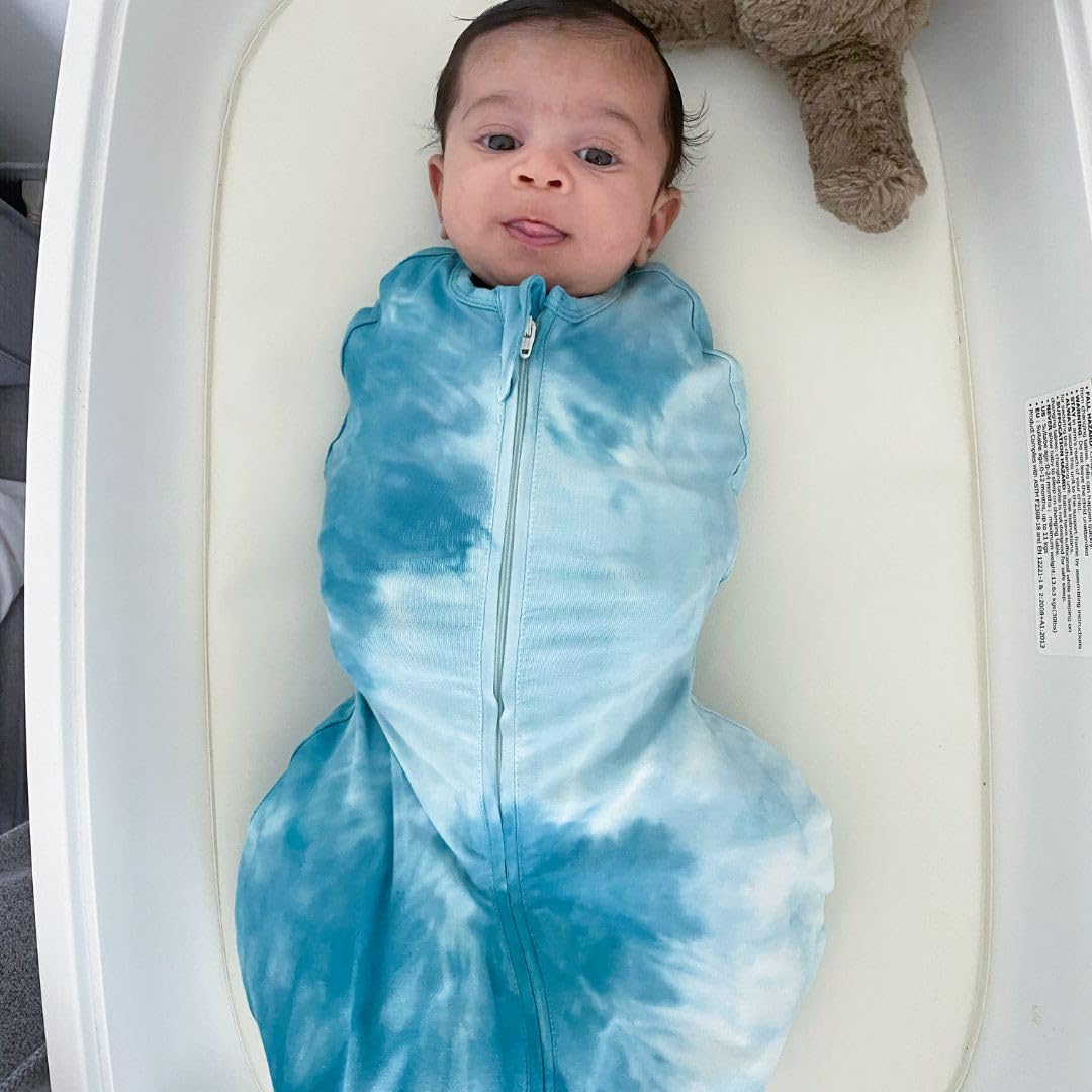happiest baby Sleepea Wikkeldeken, 100% biologisch katoen, bevordert een gezonde heupontwikkeling, 3 stuks pasgeborenen (turquoise stermotief, 2 x klein, 1 x medium