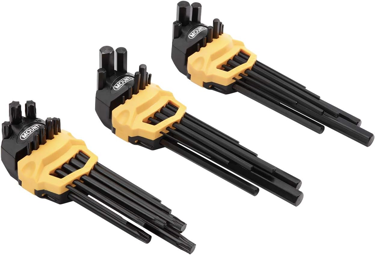MOUNT 27PCS Long Arm Hex Key Set, Cr-V Alloy Steel, Ball Point Design, Hinged Carry Case, Metric/SAE/Torx Sizes, Professional Tool Kit for Home & Vehicle Repair