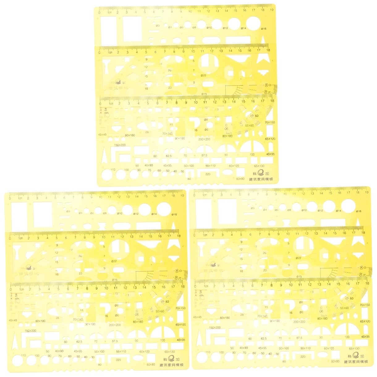 SHINEOFI 3 Sätze Messwerkzeug Lineal kreisschablone innenarchitektur zeichenschablonen Messlineal Zeichenquadrat Geometrie multi Kreisvorlage zum Zeichnen Schablonen ziehen Plastik Yellow