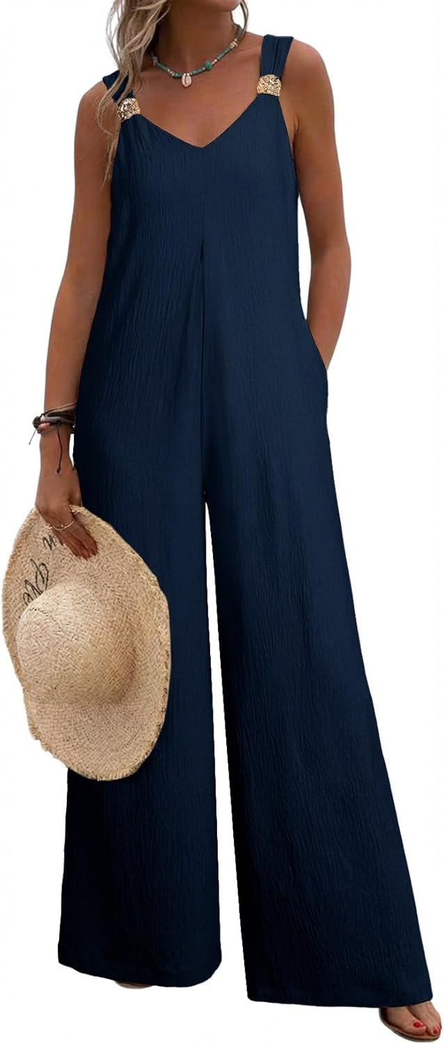 Acelitt Womens Sleeveless Wide Leg Jumpsuits with Pockets,S-XXL - Image 5