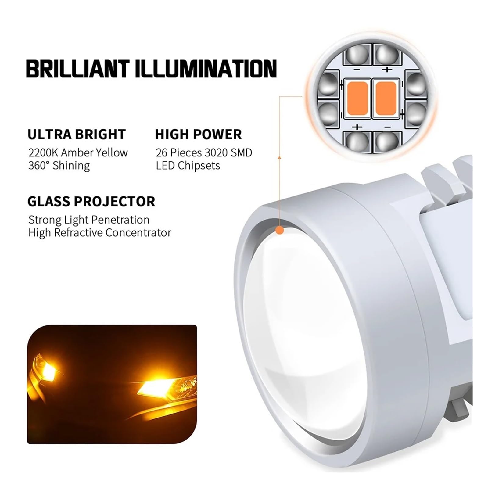 Pilotos Traseros coche Bombillas LED Canbus S25 1156 BA15S P21W BAU15S 7507 PY21W T20 7440 W21W WY21W, Luces Intermitentes Amarillas Para Coche(BAU15S PY21W 7507)
