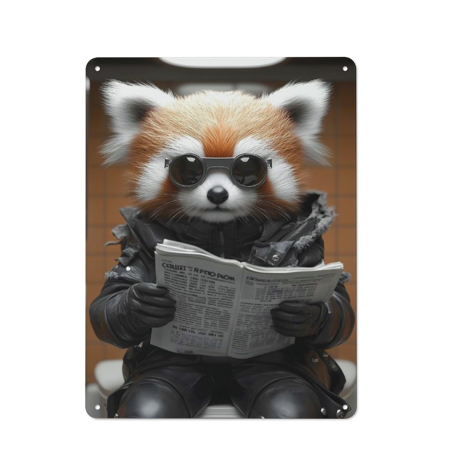 Junmoney Style-6 40X30cm Retro Metal Sign With Red Panda Reading Newspaper On Toilet Poster, Picture, Metal Print, Paint By Melvina Poole For Living Room Or Hallway, For Living Room Decor Lovers Refreshing A Room In A