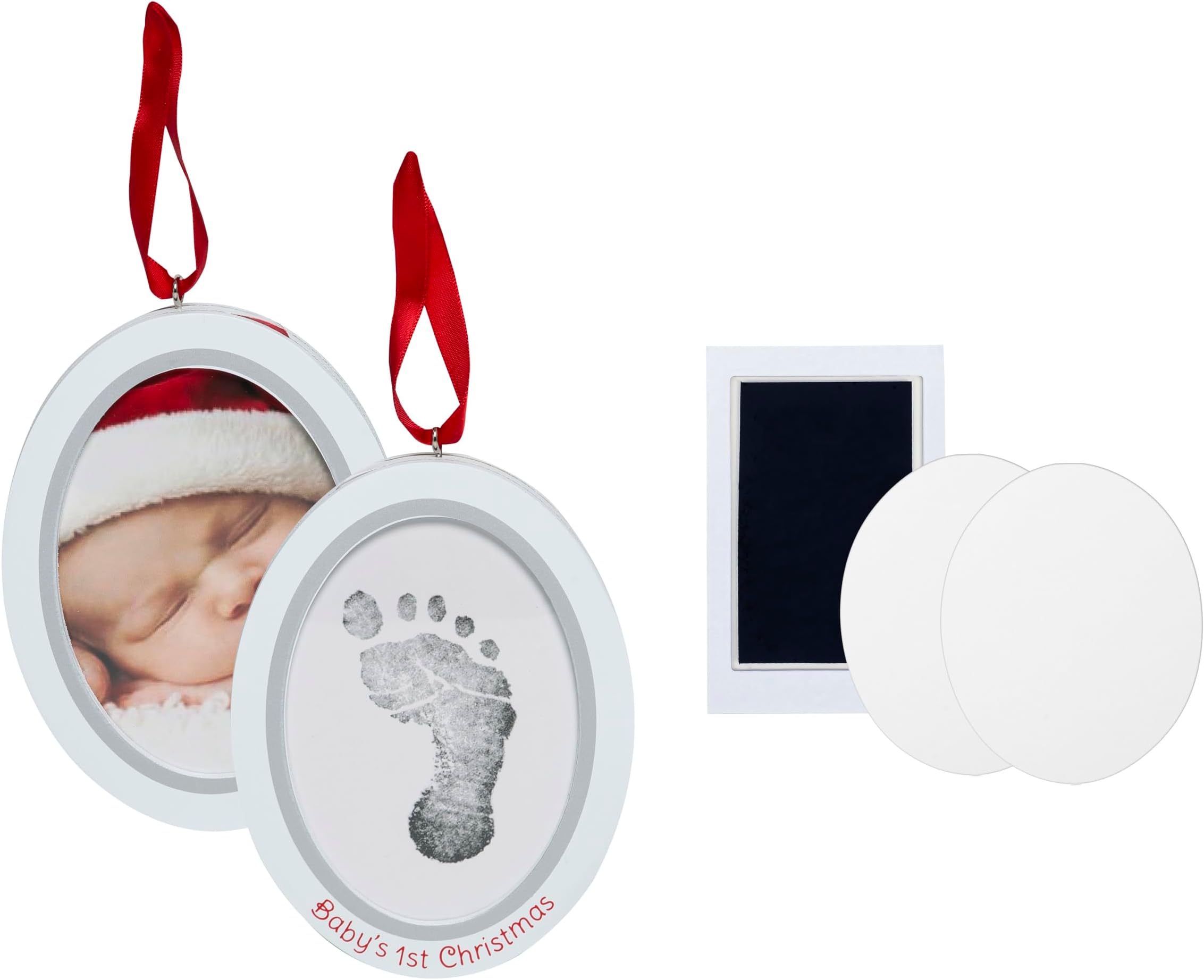 Pearhead Babyprints Double-Sided Christmas Photo Ornament with Clean Touch Ink Pad, Newborn Handprint or Footprint Kit, 2 Sided Baby's 1st Christmas Holiday Keepsake Ornament