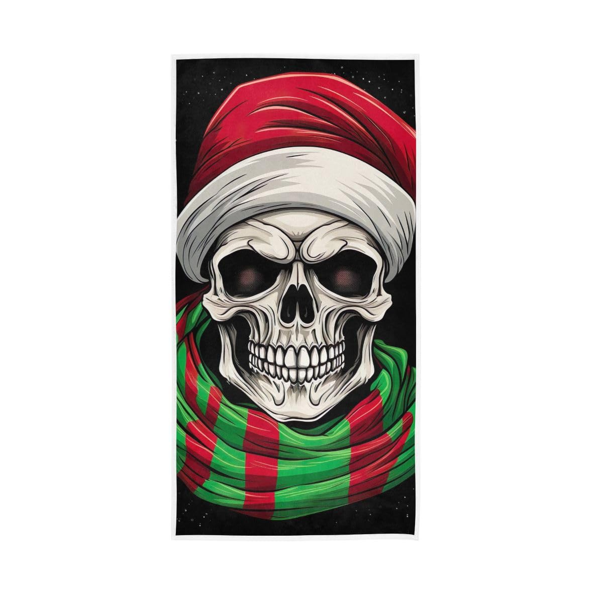 HUYGD Christmas Santa Skull with Scarf Hand Towels, Bath Hand Towel 15 x 30 Inches, Shower Towels