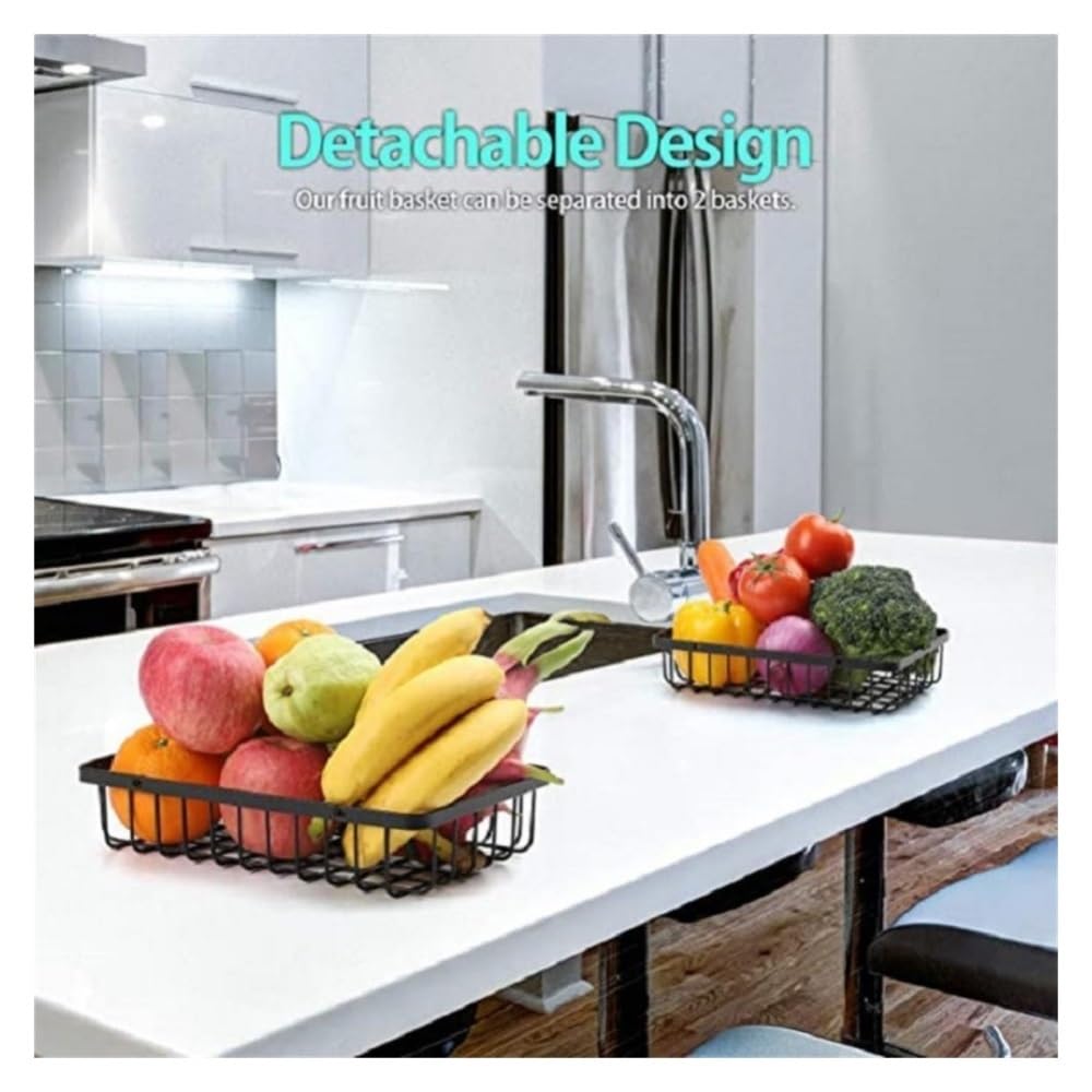Cesta de frutas de metal de 2 niveles, estante de almacenamiento portátil para frutas y verduras, elegante soporte de cocina para el hogar y el comedor