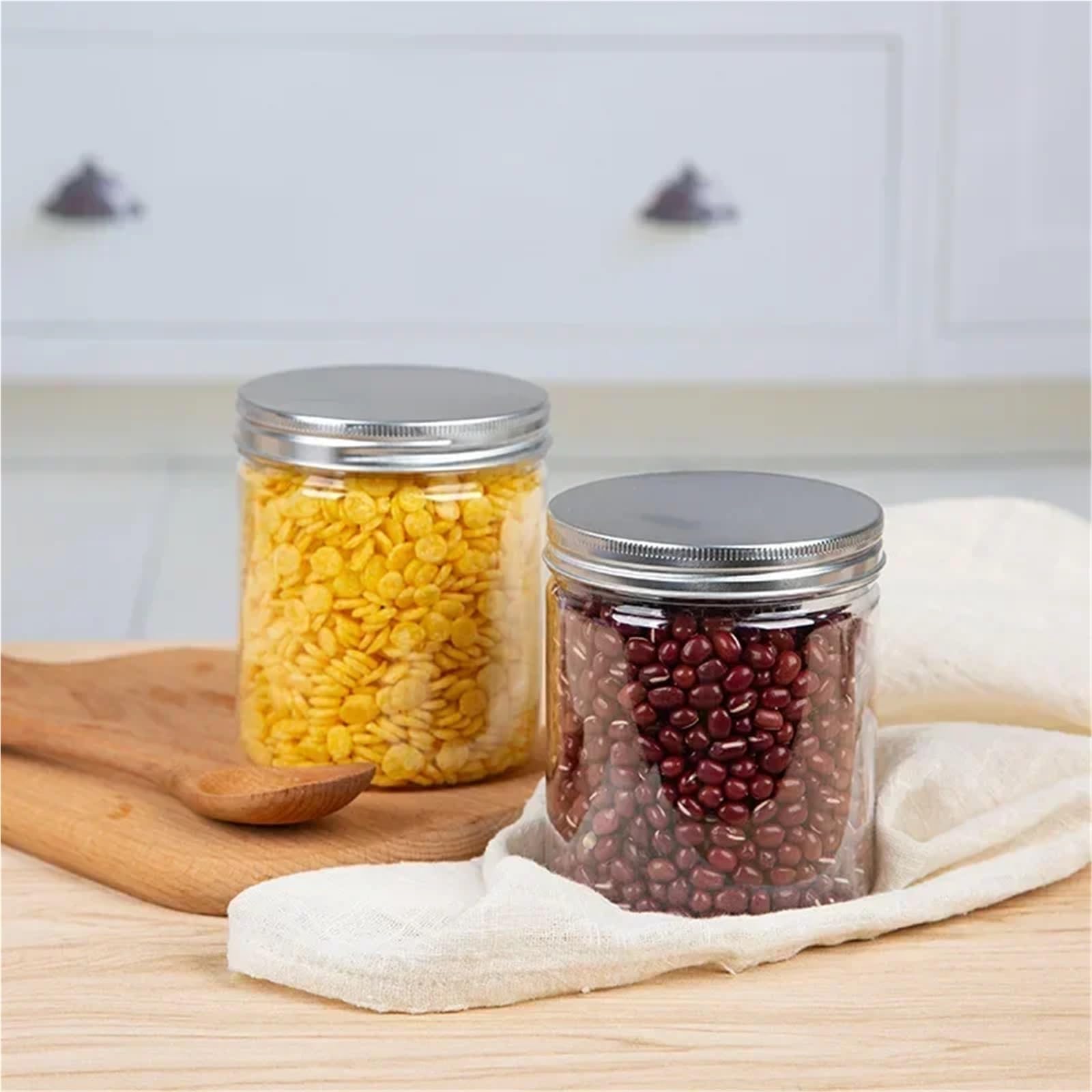 Botes Mermelada 20 tarros de plástico PET transparentes 250 ml con tapas aluminio doradas o plateadas for cosméticos, cremas faciales, alimentos, suministros for el hogar(Silver-lid)