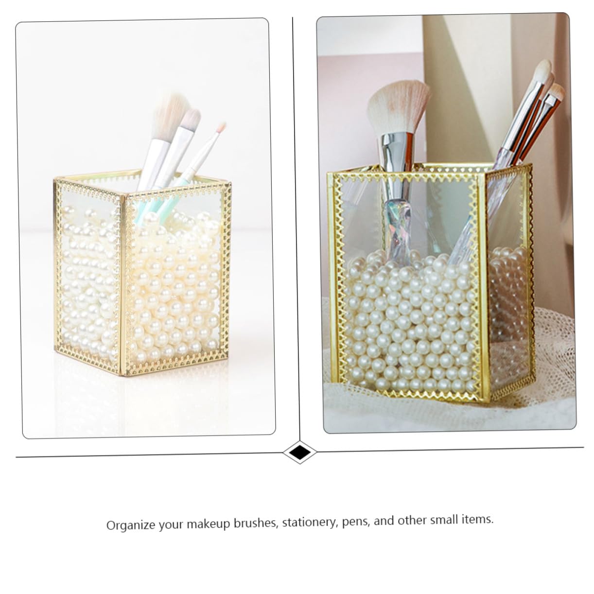 MAGICLULU 1pezzi Secchio per Pennelli Cosmetici in Vetro Scatola Portaoggetti per Trucchi Cancelleria Pennelli da Trucco Matita per Sopracciglia Design Elegante per Scrivania
