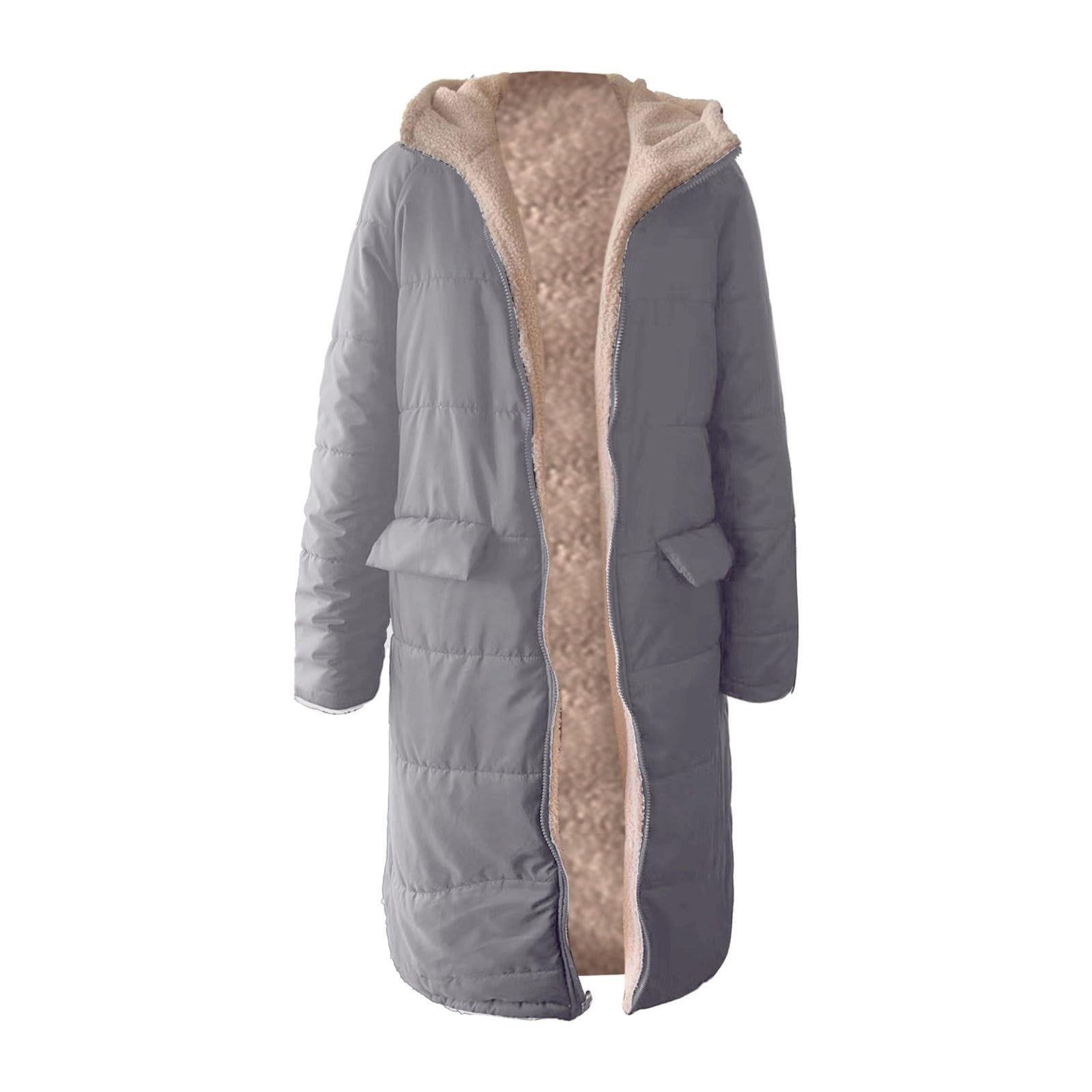 Piumino con Cappuccio a Maniche Lunghe Double da Donna alla, Caldo Cappotto Invernale Cappotto Lungo Rosso