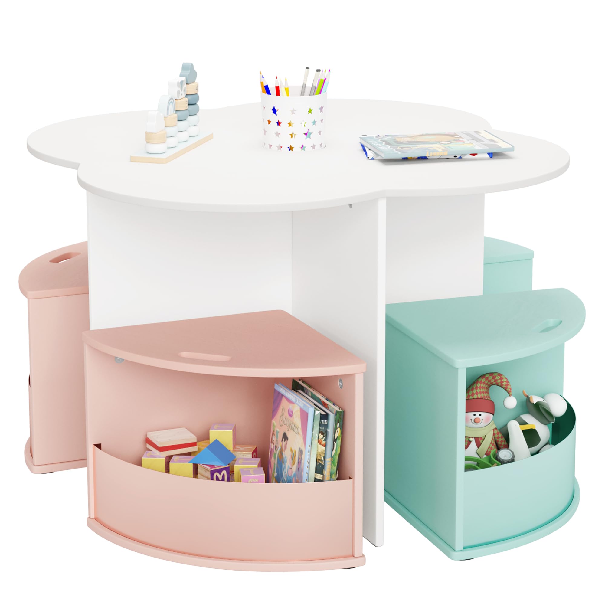 Amazon.com: Curipeer Toddler Table and Chair Set with 4 Storage Stools ...