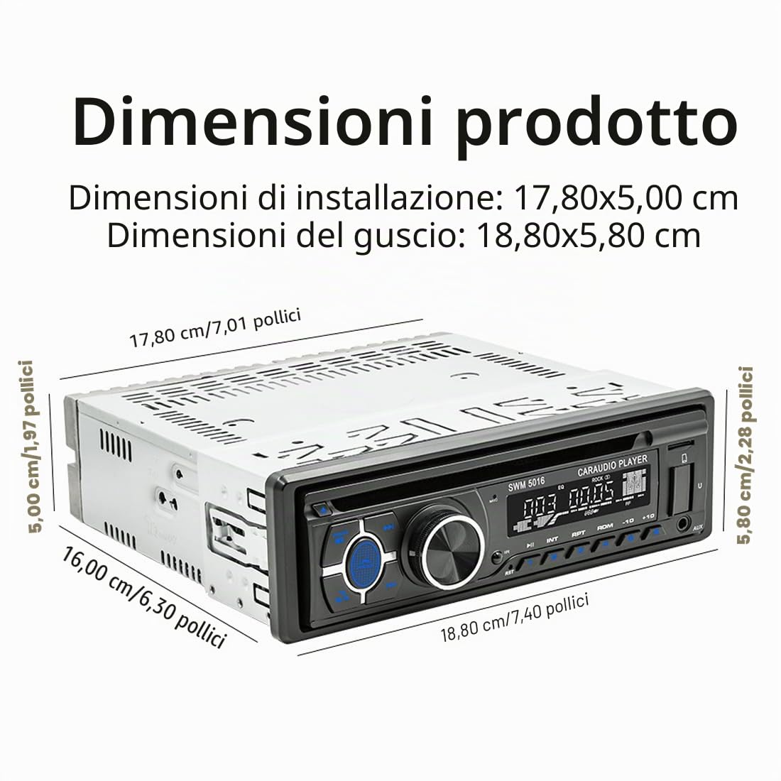 Autoradio Bluetooth con lettore CD, VCD, DVD, 1 DIN, 12 V, RDS/FM/AM, con vivavoce, USB, SD, AUX, localizza e trova una voce AI