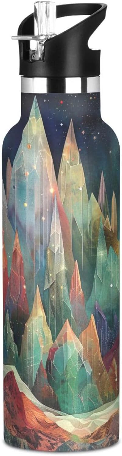 Kids Water Bottle with Straw for School Leakproof Sports Water Bottle for Kids for Boys Girls 20oz, Beautiful Jewel Mountain