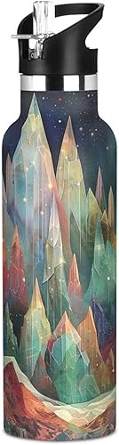 Kids Water Bottle with Straw for School Leakproof Sports Water Bottle for Kids for Boys Girls 20oz, Beautiful Jewel Mountain