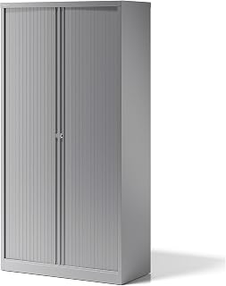 BISLEY Rollladenschrank Essentials mit 4 Fachböden für 5 Ordnerhöhen, Metall, Sl355 Rollladen/Korpus Silber, 47 x 100 x 198 cm