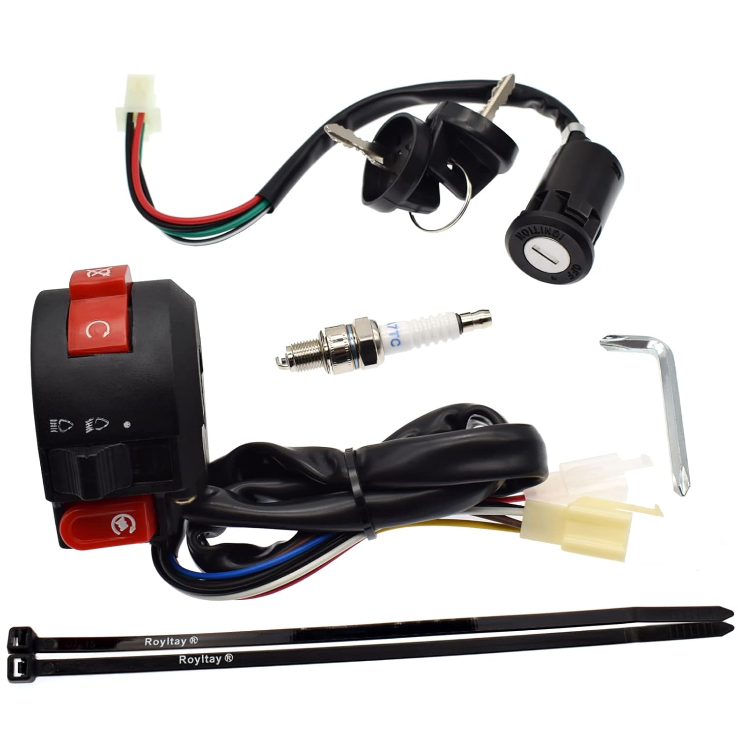 3 Function Left Starter Kill Light Switch Ignition Key Switch Spark Plug Assembly for 50cc 70cc 90cc 110cc 125cc TaoTao Chinese ATV Quad 4 Wheeler Dirt Bike SUNL Go Karts 3 Function Left Starter Kill Light Switch Ignition Key Switch Spark Plug Assembly for 50cc 70cc 90cc 110cc 125cc TaoTao Chinese ATV Quad 4 Wheeler Dirt Bike SUNL Go Karts