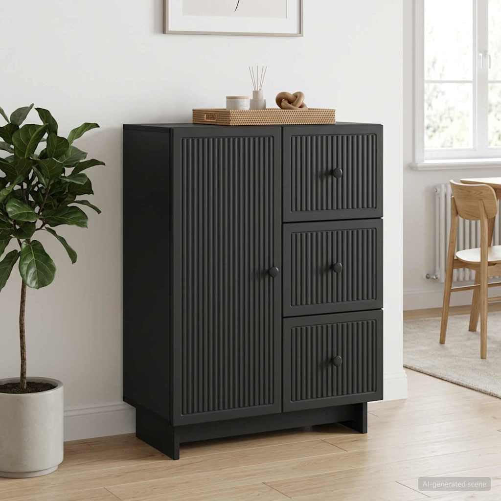 Aparador Vintage Cajonera Negro 66 x 34 5 x 90 cm | Aparador con Cajón Negro 66 x 34,5 x 90 cm Madera de Ingeniería Mueble Vintage con Puertas y Estantes para Salón y Comedor