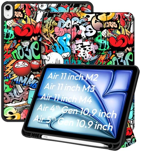 Image of Robustrion Case Cover for iPad Air 11 inch Cover M4 / M3 / M2 / iPad Air 5th Generation Cover /iPad Air 4th Generation with [Pencil Holder] for iPad Air 11 inch M4 M3 M2 /Air 4 5 10.9 inch - Hippy