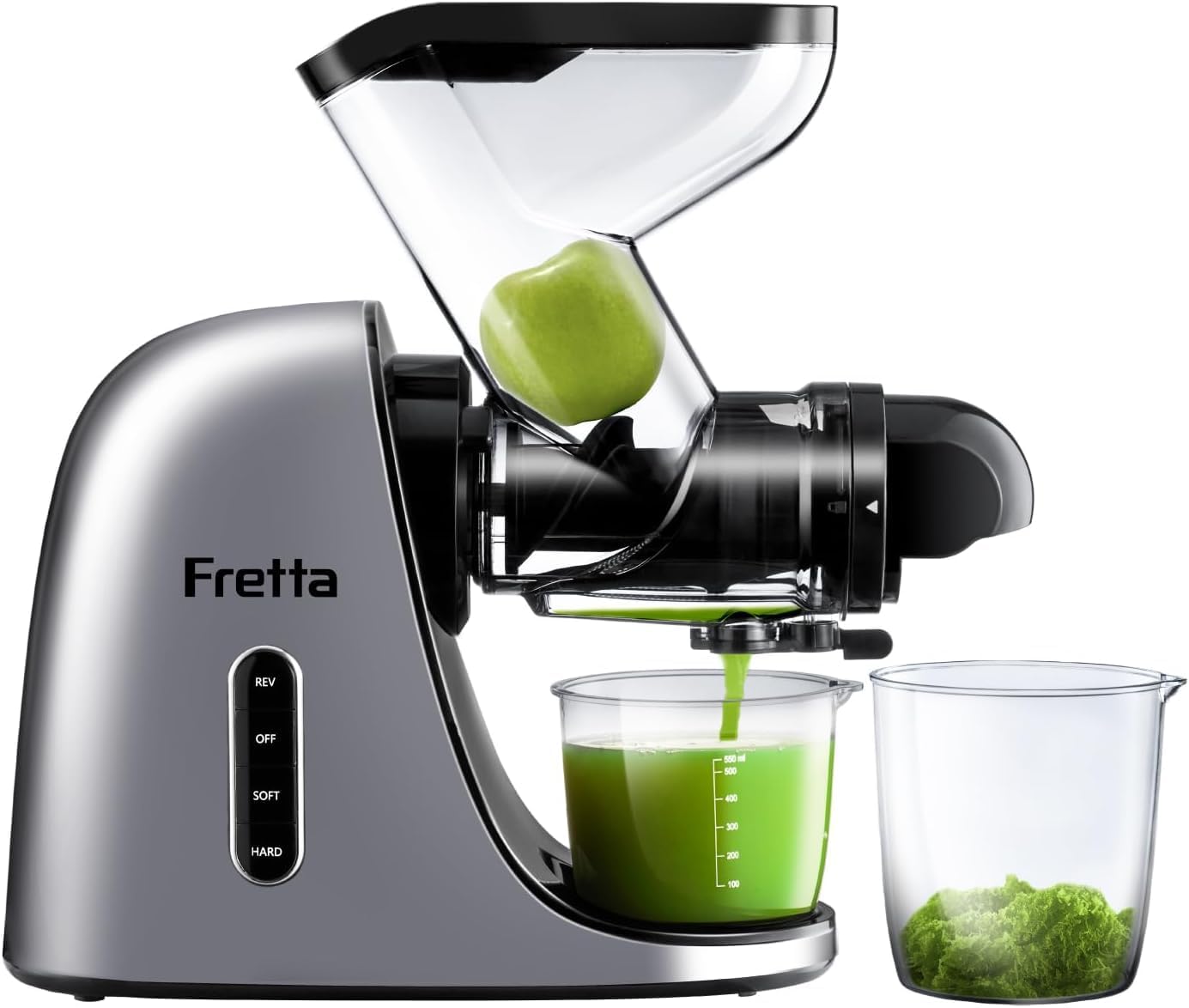 Fretta Juicer Machines, Cold Press Juicer, BPA Free Masticating Juicer Machines Vegetable and Fruit, 3-Inch Wide Feeding Chute, Easy to Clean,Quiet and Strong DC Power, 200W
