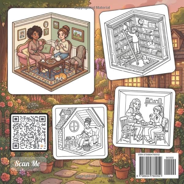 Cozy Girl Vintage Dollhouse: Cute Comfy Bold Line Craft Adult Coloring Book | Aesthetic Tiny Home Routines, Petite Room Hygge Design Decor | Good ... Teens Screen-Free Gift (Cozy Girl Collection) image 3