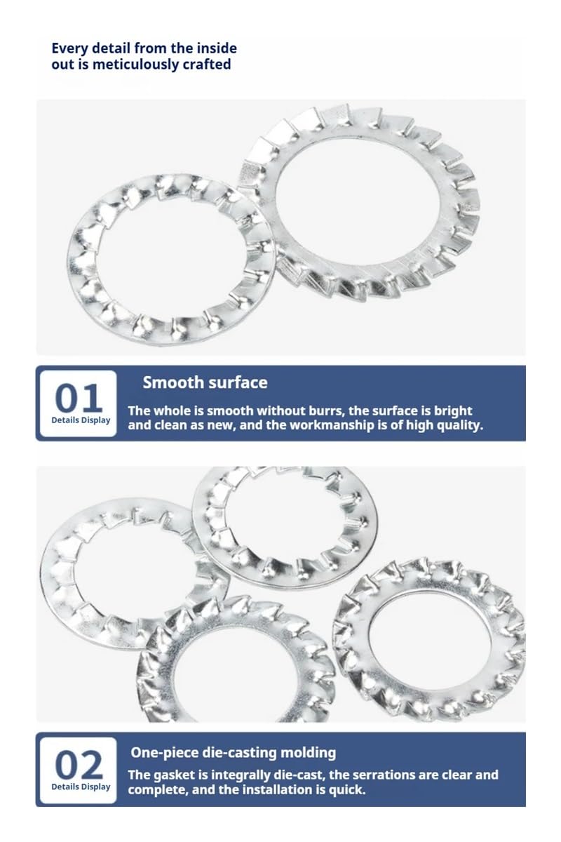 20~100PCS M3- M24 White Zinc External Tooth Internal Toothed Washer Serrated Outer Multiple Teeth(M4outer teeth-100PCS)