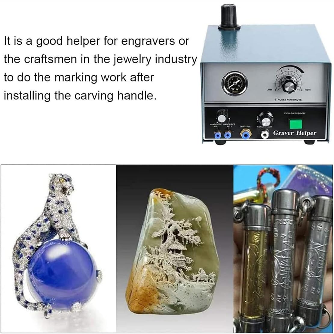 Máquinas De Grabado Manual Neumáticas 60W, Grabador De Joyería De Impacto De Doble Extremo, Herramienta De Micrograbador De Pieza De Mano De Velocidad Ajustable 4000Rpm Para Metal, Oro Y Plata