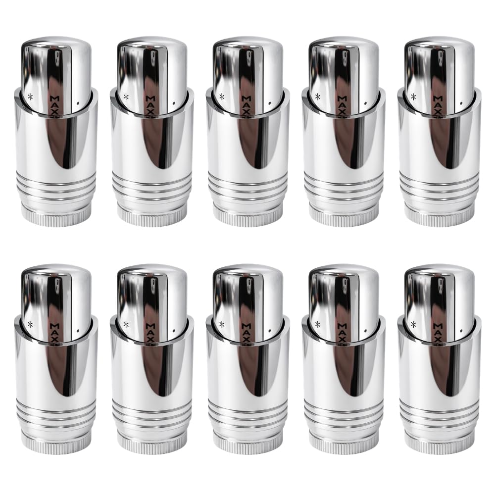 Lavatherm 10 Pack – Thermostatic Radiator Valve Trv Head M30 X 1.5 Chrome – Replacement Radiator Thermostat Head For Temperature Control Heating Valve - 10 Pk