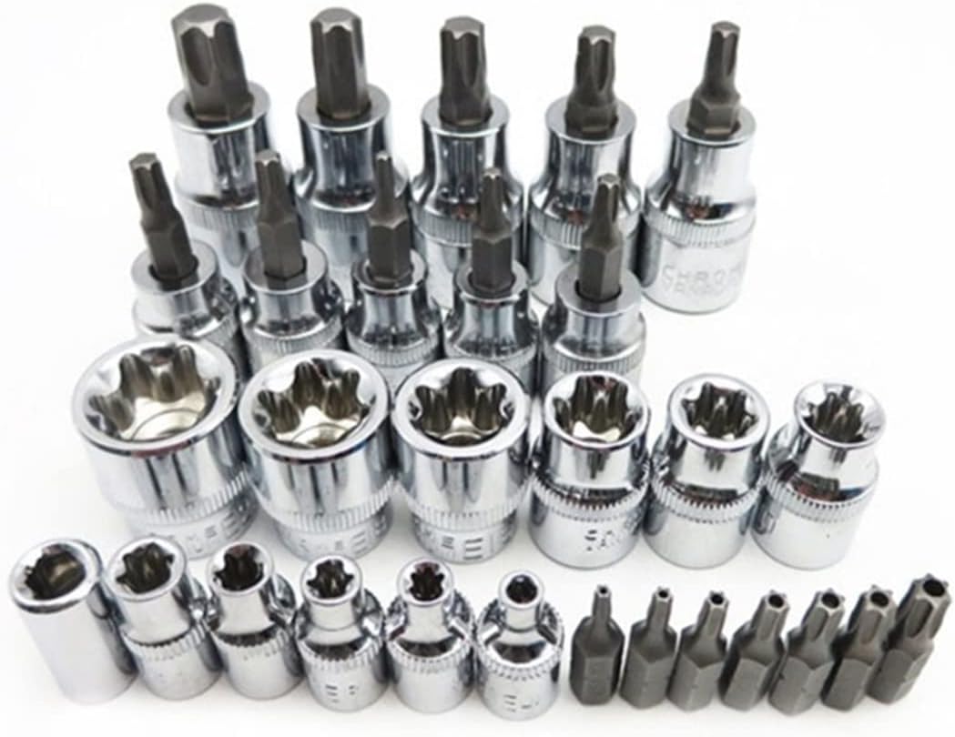 29 Pcs Security Star Socket Bit Set Tamper Proof Ratchet Screwdriver Set 1/4" 3/8" 1/2" Drive Professional Tool Socket