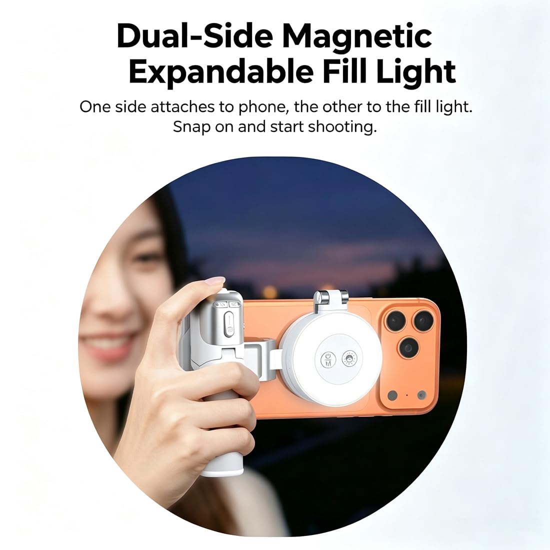 Zoomable Magnetic Palm Grip | Selfie Stick & Tripod (Black,without Light)