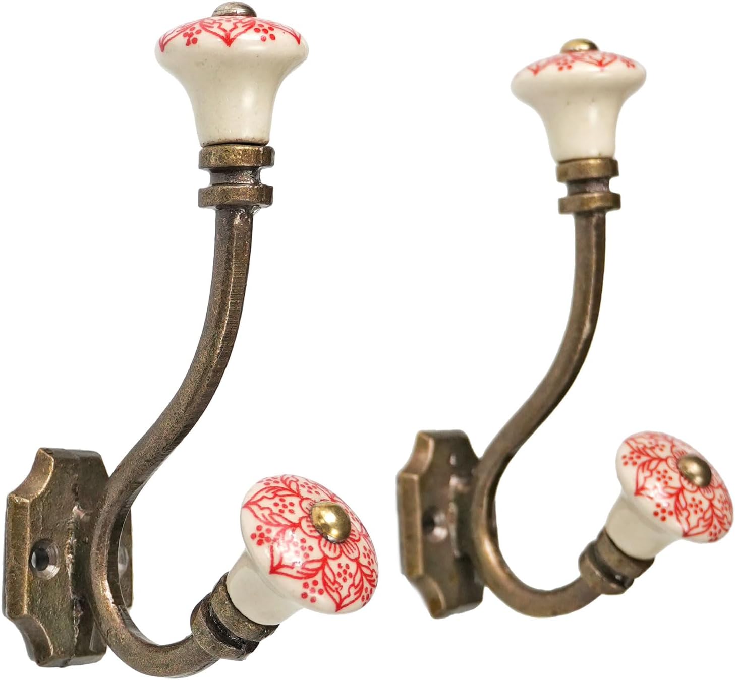 Ceramic Coat and Wall Hooks Wall Mounted Iron Hooks Antique Towel Hanger Robe Hook for Entryway Bedroom Kitchen Home - Set of 2