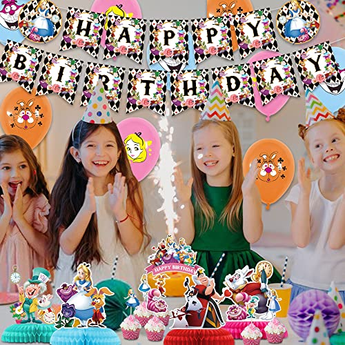 Alice In Wonderland Birthday Party Decoration, Include Alice Birthday Banner, Table Centerpieces, Cake Topper, Latex Balloons, For Alice In Wonderland Theme Birthday Party Supplies, Baby Shower #TOP4