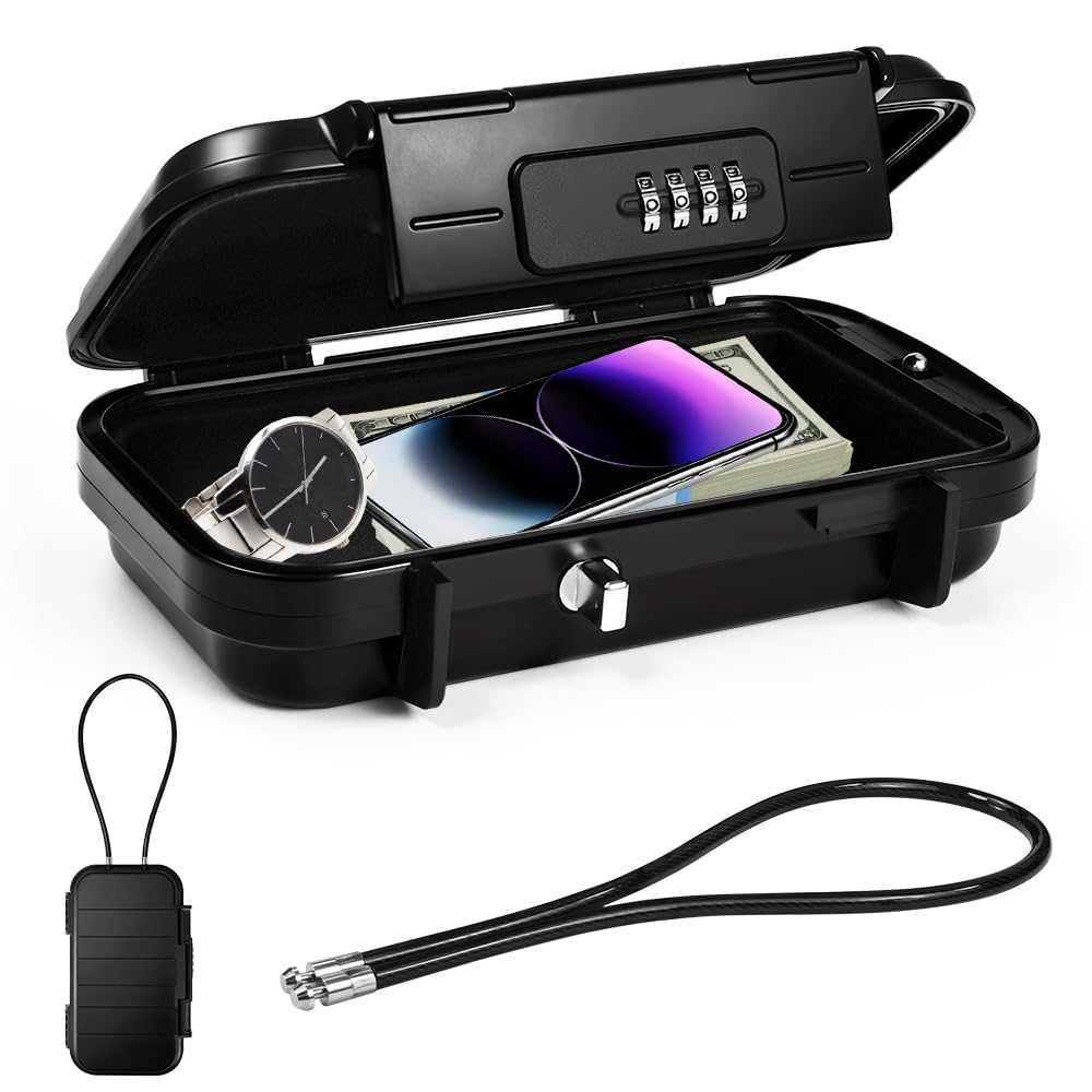Cassaforte Portatile con Combinazione, Cassetta di Sicurezza Piccola con Codice Numerico, Mini Cassaforte Portatile con Rimovibile Fune per Spiaggia, Viaggi, Campeggio, Ufficio
