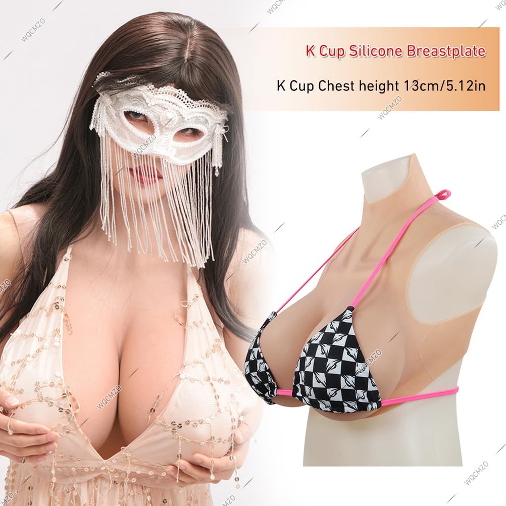 Crossdresser Silicone Breast Forms Big K Size Fake Boobs Breastplate for Drag Queen Transgender (Round/High Collar)