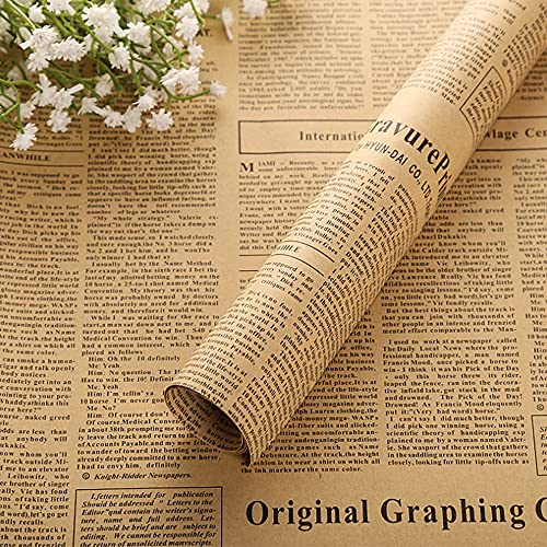 20 Blatt Geschenkpapier Kraftpapier Retro Zeitung für Geburtstags Babyparty Feiertags Hochzeits und Blumenstraußverpackung