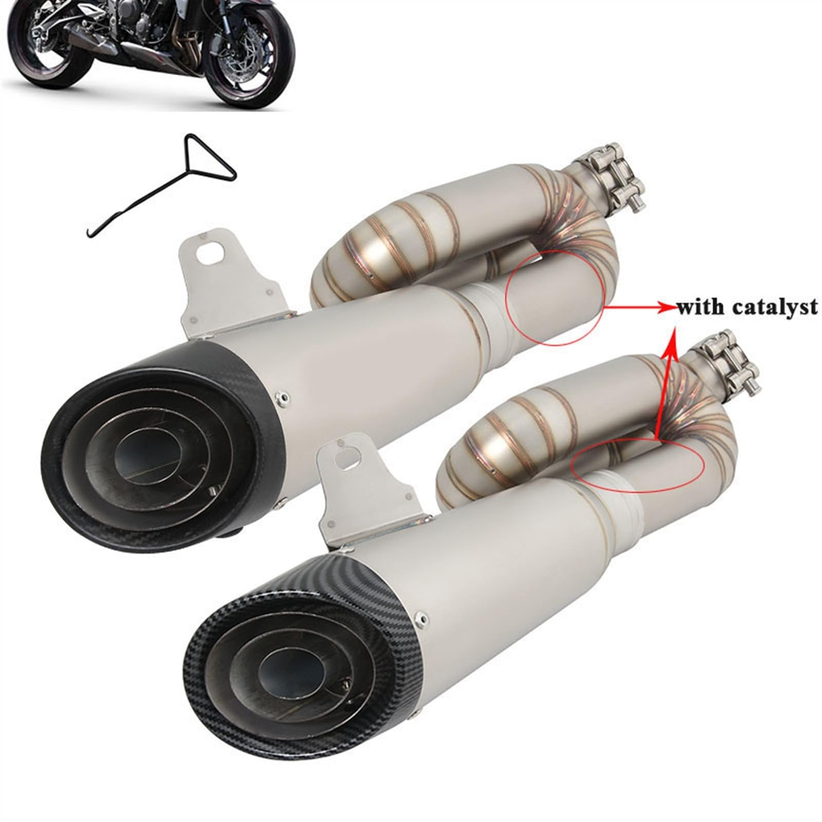 Tubo Di Collegamento Di Fuga Di Scarico Doppio Catalizzatore Silenziatore In Fibra Di Carbonio DB Killer Per TRIUMPH STREET TRIPLE 765S/R/RS 2017-2022 2018 19 2020 2021 (Color : A)