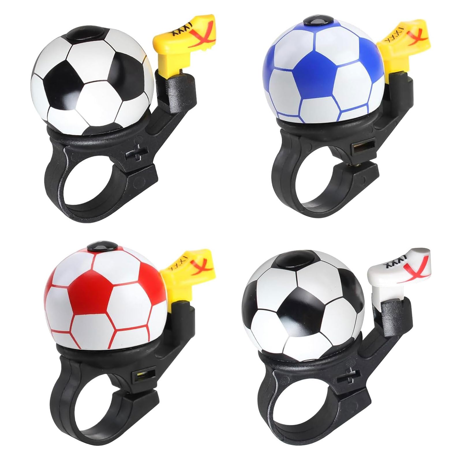 SOOFAM4 PCS Bicycle Bell，Bike Accessories，Football Design Bicycle Bell with Loud Crisp Clear Sound，Multi-Function Bike Bell Handlebar Bell Fun Bicycle Horns for Children's Bikes
