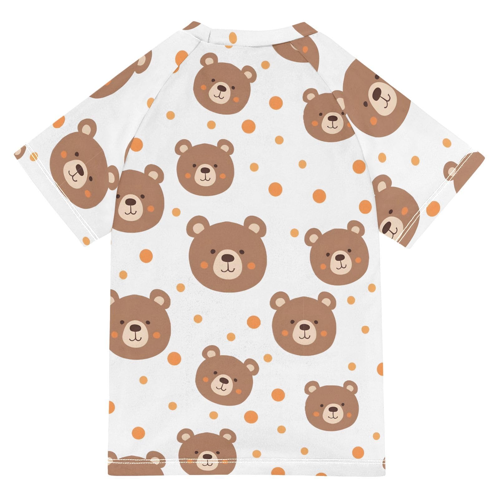 ALAZA Kids Rash Guard Boys Toddler Swim Shirts Short Sleeve Cartoon Bear Dot UPF 50+ 3T
