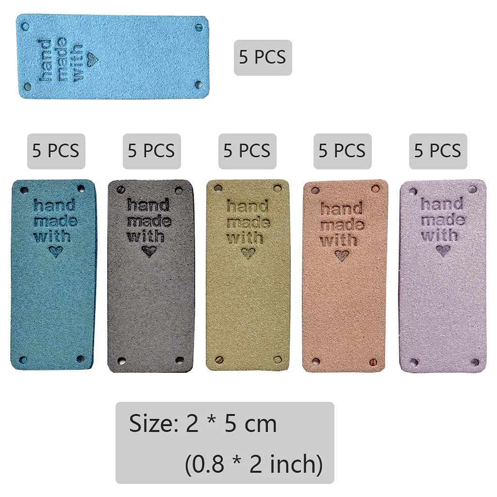 Daimay 30Pcs PU Lederen Label Kleding Handgemaakte Reliëf Tag Versiering Gebreide Diy Accessoires Voor Jeans Tassen Schoenen Hoed –2x5Cm 6 Kleuren