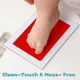 Zemiu Baby Handprint and Footprint XL Size Kit,4 Pcs Baby Handprint Ink Pads with Clean-Touch & 12 Imprint Cards Safe for Baby, Family Keepsake, Pet Paw-Green & Red