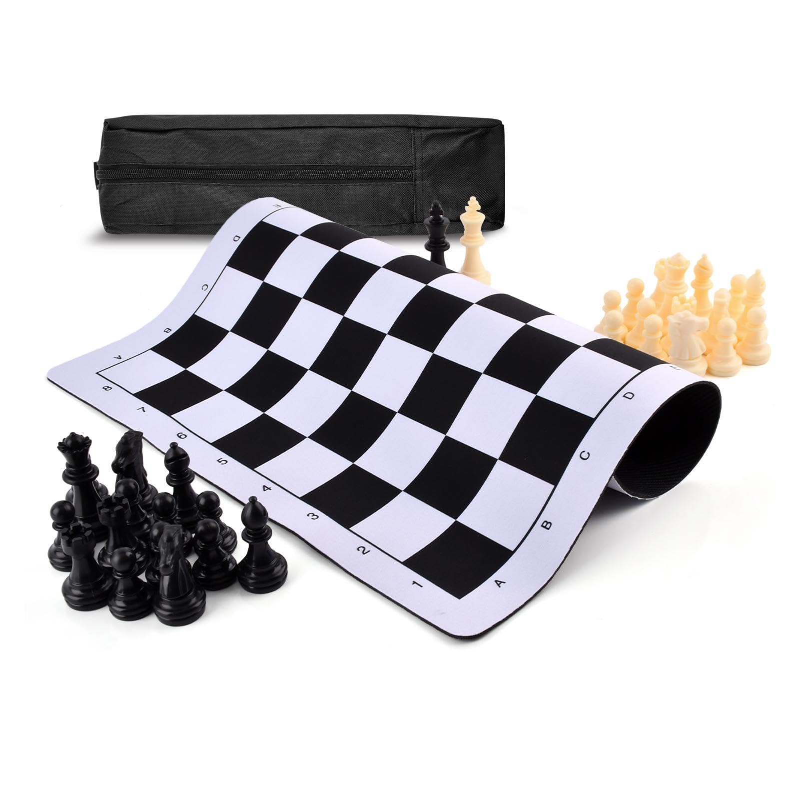 EMVANV Portable Chess & Checkers Set, 35cm Tournament Chess Mat with Chess & Storage Bag, Chess Rollable Chessboard, Roll Up Chess Board Travel Chess Sets(SIZE:35cm)